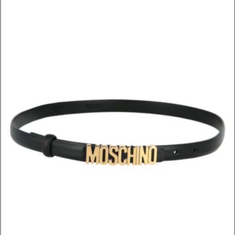 Moschino Skinny Leather Logo Belt Black